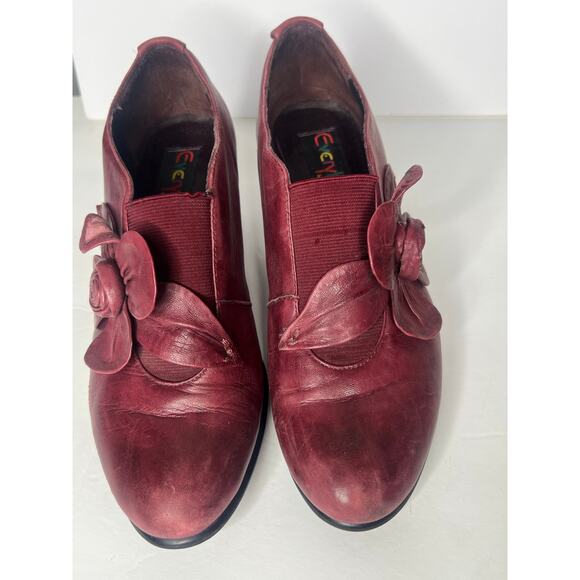 BZ MODA Leather Bootie Mid Heel Round Toe Burgundy Womens EU 36.5 US 6 UK 4.5 - Picture 7 of 10